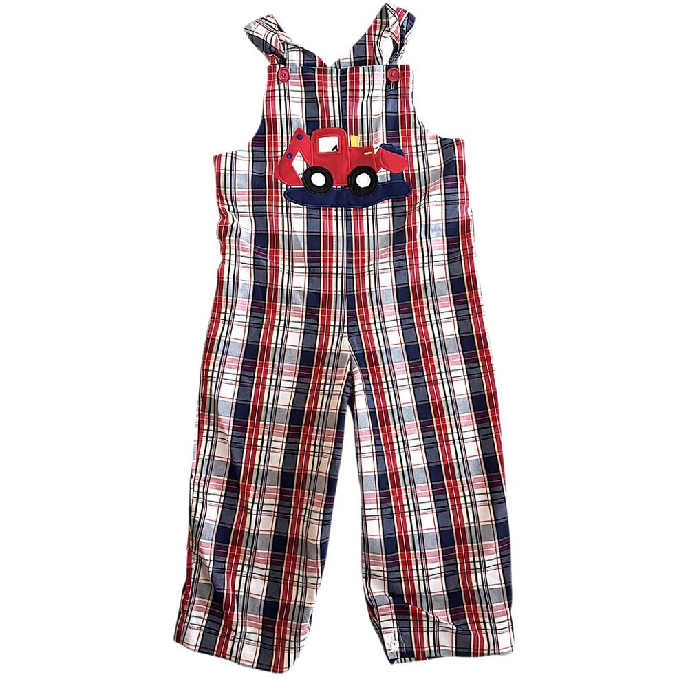 Monday’s Child Plaid Excavator Longalls Jon Jon Romper Size 3 Boys
